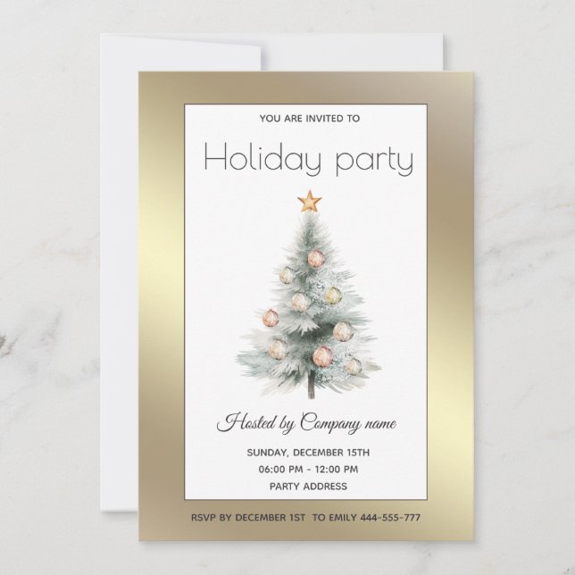 Gold watercolor Christmas tree company  party   Invitation (Front)