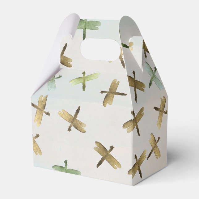 Gold Watercolor Dragonflies Favor Box (Front Side)