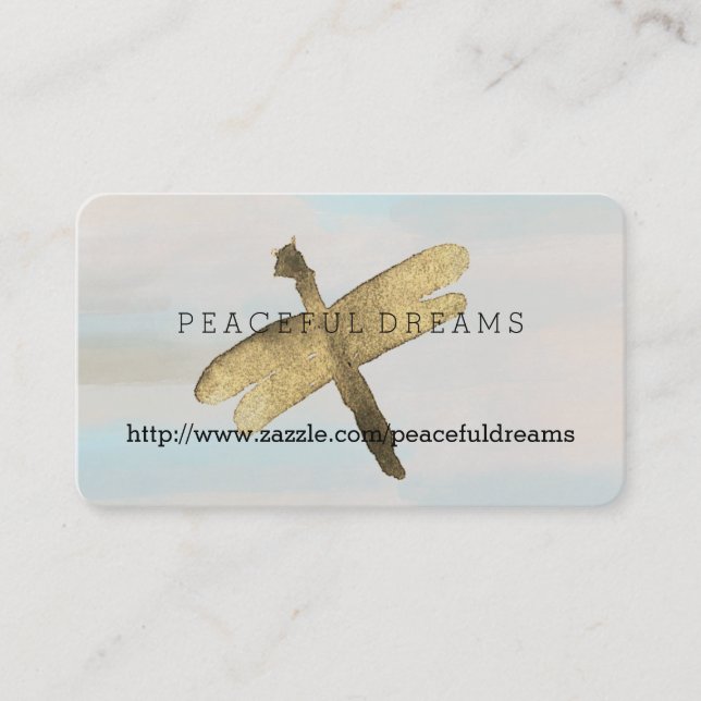 Gold Watercolor Dragonfly Business Card (Front)