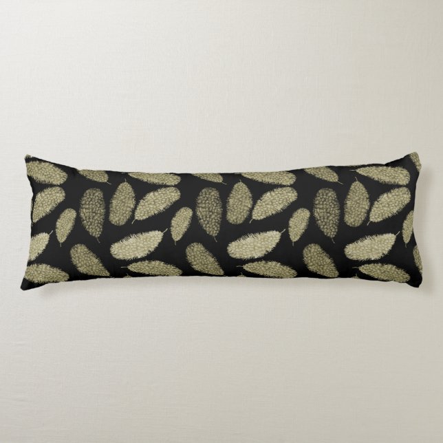 Gold Watercolor Feathers Body Pillow (Front)