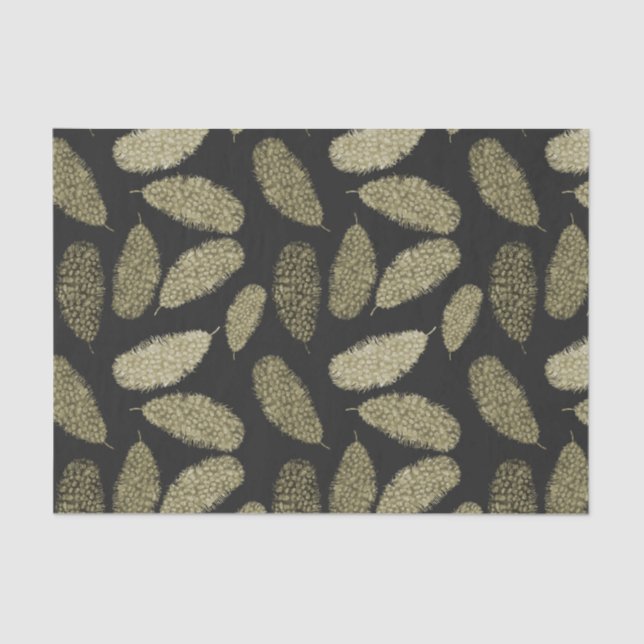 Gold Watercolor Feathers Tissue Paper (Front)