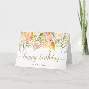 Gold Watercolor Floral   Happy Birthday Card