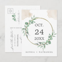 Gold Watercolor Green Enregistrer la date Carte po