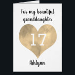 Gold Watercolor Heart 17th Birthday<br><div class="desc">A personalized 17th birthday card for her, which features a gold watercolor heart on the front. You will be able to easily personalize the front of this modern 17th birthday card with her name. The inside card message can also be edited. This would make a unique personalized card keepsake for...</div>