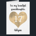 Gold Watercolor Heart 17th Birthday<br><div class="desc">A personalized 17th birthday card for her, which features a gold watercolor heart on the front. You will be able to easily personalize the front of this modern 17th birthday card with her name. The inside card message can also be edited. This would make a unique personalized card keepsake for...</div>