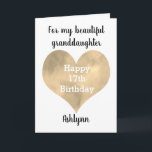 Gold Watercolor Heart 17th Birthday Card<br><div class="desc">A gold watercolor heart 17th birthday card for granddaughter,  niece,  daughter,  etc. This pretty 17th birthday card can be easily personalized on the front of the card with her name. The inside card message can also be edited. This would make a great birthday card keepsake for her seventeenth birthday.</div>