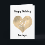 Gold Watercolor Heart 21st Birthday Card<br><div class="desc">Gold watercolor heart 21st birthday card for daughter,  goddaughter,  niece,  etc. You will be able to easily personalize the front with her name. The inside card message and back of the card can also be personalize. This personalized 21st birthday card for her would make a unique birthday keepsake.</div>