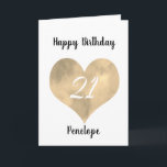 Gold Watercolor Heart 21st Birthday Card<br><div class="desc">Gold watercolor heart 21st birthday card for daughter,  goddaughter,  niece,  etc. You will be able to easily personalize the front with her name. The inside card message and back of the card can also be personalize. This personalized 21st birthday card for her would make a unique birthday keepsake.</div>