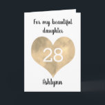Gold Watercolor Heart 28th Birthday Card<br><div class="desc">A watercolor gold heart 28th birthday card,  which you can personalize with the age you need and add her name underneath the heart. The inside card message can also be edited. This would make a unique twenty eighth birthday card keepsake for her.</div>