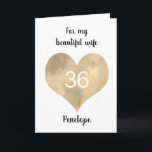 Gold Watercolor Heart 36th Birthday Card<br><div class="desc">A personalized gold heart 36th birthday card for her, which you can easily personalize with her age and name on the front of this birthday card. You will also be able to edit the inside card message if wanted. This would make a wonderful thirty sixth birthday card keepsake for her....</div>