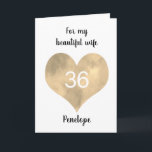 Gold Watercolor Heart 36th Birthday Card<br><div class="desc">A personalized gold heart 36th birthday card for her, which you can easily personalize with her age and name on the front of this birthday card. You will also be able to edit the inside card message if wanted. This would make a wonderful thirty sixth birthday card keepsake for her....</div>