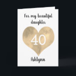 Gold Watercolor Heart 40th Birthday Card<br><div class="desc">A personalized 40th birthday card for her which features a gold watercolor heart on the front. You will be able to easily personalize the front of the birthday card with her age and name. This personalized fortieth birthday card would make a unique card keepsake for her.</div>