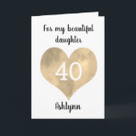 Gold Watercolor Heart 40th Birthday Card<br><div class="desc">A personalized 40th birthday card for her which features a gold watercolor heart on the front. You will be able to easily personalize the front of the birthday card with her age and name. This personalized fortieth birthday card would make a unique card keepsake for her.</div>