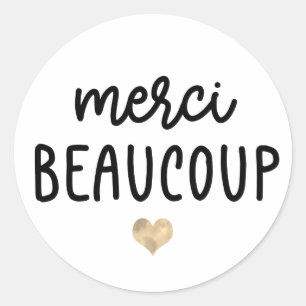 Gold Watercolor Heart Merci Beaucoup Classic Round Sticker