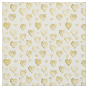 Gold Watercolor Hearts Fabric
