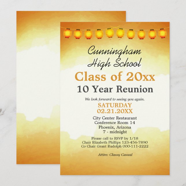 Gold Watercolor High School Class Reunion Template (Front/Back)