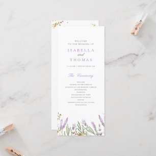Gold & Watercolor Lavender Floral Wedding Program