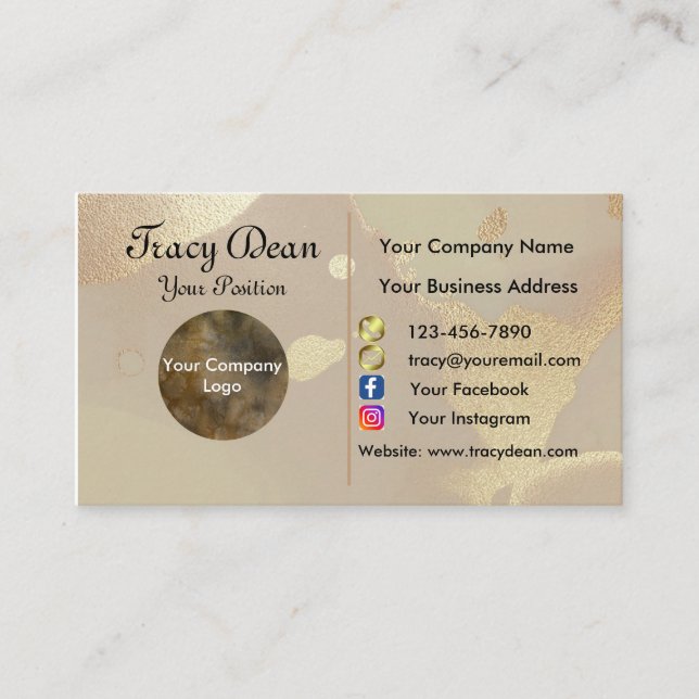 Gold Watercolor Logo personnalisé Carte de visite  (Devant)