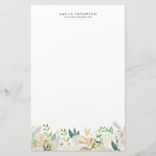 Gold Watercolor Peonies Greenery Garland Custom Stationery