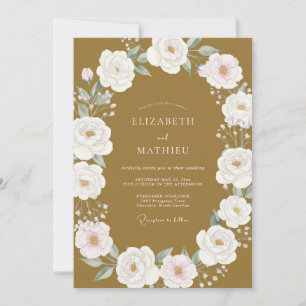 Gold Watercolor Peony Wedding Invitation