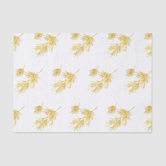 Gold Watercolor Pine Needles Pattern Tissue Paper (Front)