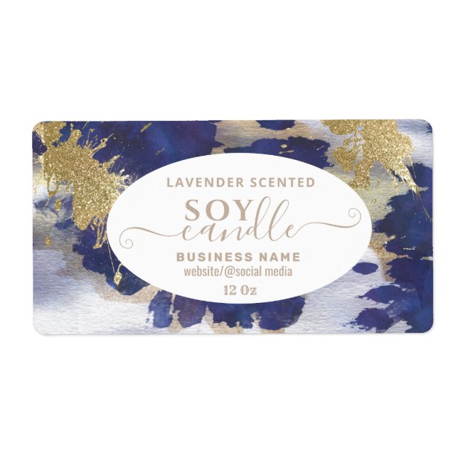 Gold watercolor script soy candle label (Front)