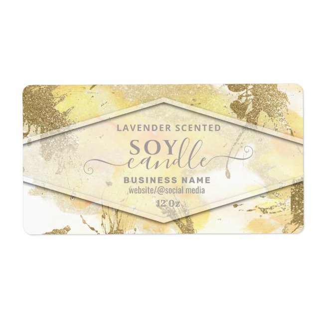 Gold watercolor script soy candle label (Front)