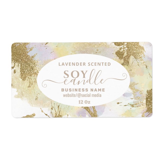 Gold watercolor script soy candle label (Front)