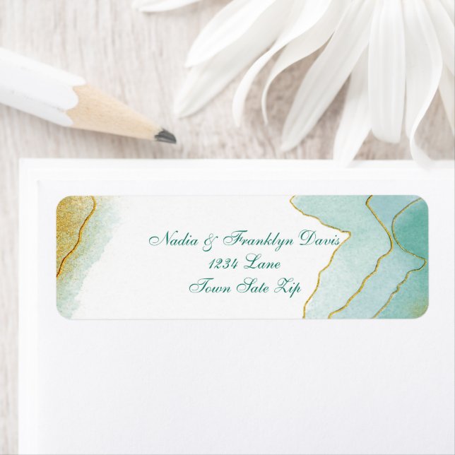 Gold Watercolor Turquoise Adresse de retour (En situation)