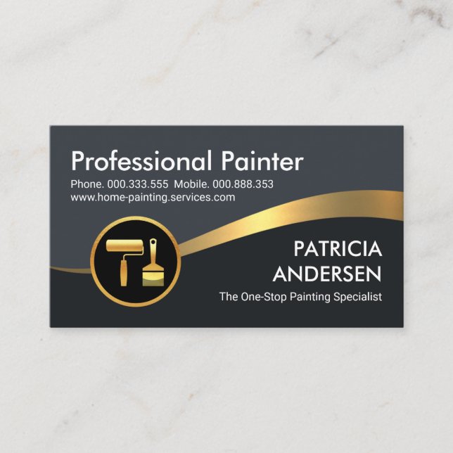 Gold Wave Blue Shade Layers Painter Business Card (Front)