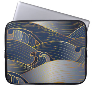 Gold Wave Lines, Abstract Vintage. Laptop Sleeve