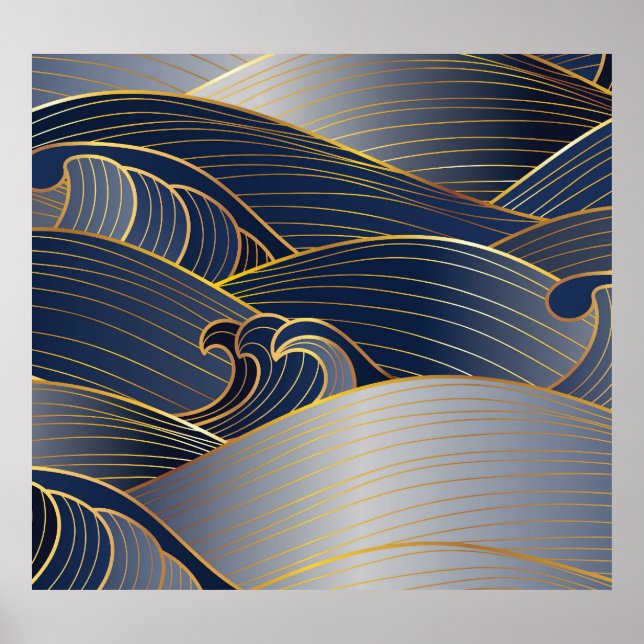 Gold Wave Lines, Abstract Vintage. Poster (Front)