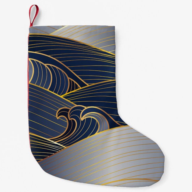 Gold Wave Lines, Abstract Vintage. Small Christmas Stocking (Front)