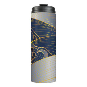 Gold Wave Lines, Abstract Vintage. Thermal Tumbler