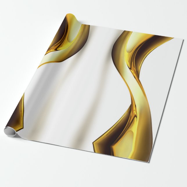 Gold Wave on White Pretty Wrapping Paper (Unrolled)