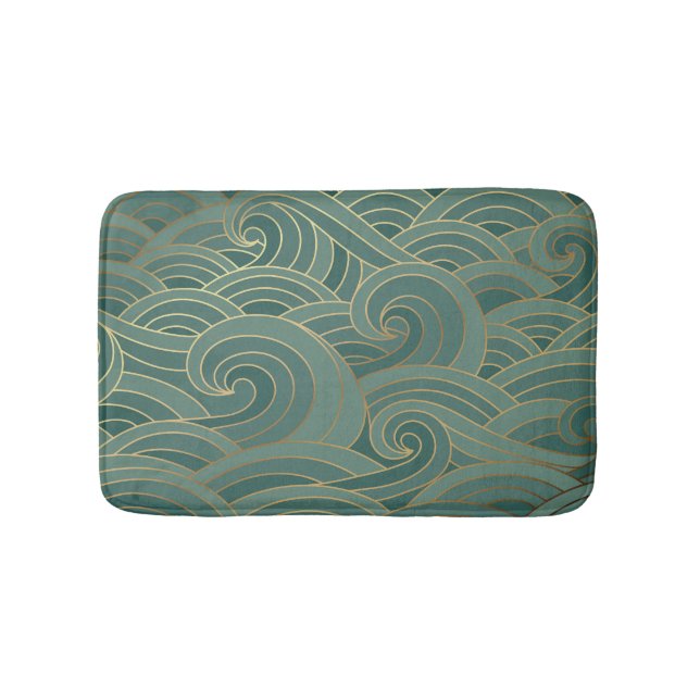 Gold Wave: Traditional Oriental Luxury Bath Mat (Front)