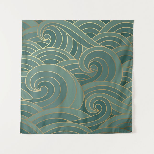 Gold Wave: Traditional Oriental Luxury Tapestry (Front)