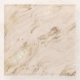 Gold Waves: Abstract Marble Glass Coaster