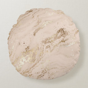 Gold Waves: Abstract Marble Round Pillow