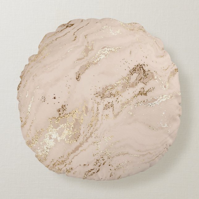 Gold Waves: Abstract Marble Round Pillow (Front)