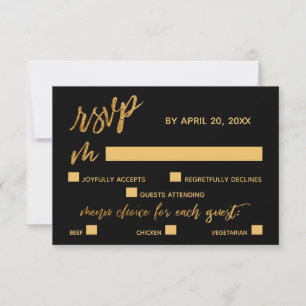 Gold Waves Handwriting Black Dinner Options RSVP Card
