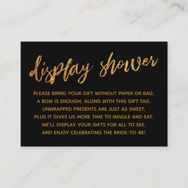 Gold Waves & Handwriting Black Display Shower Enclosure Card (Front)