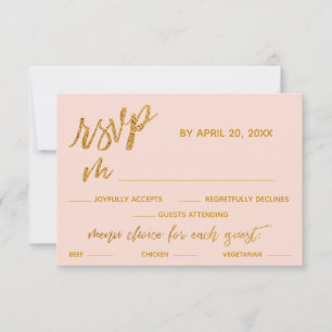 Gold Waves Handwriting Blush Pink Dinner Options RSVP Card