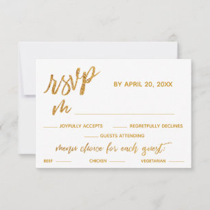Gold Waves Handwriting White Dinner Options RSVP Card