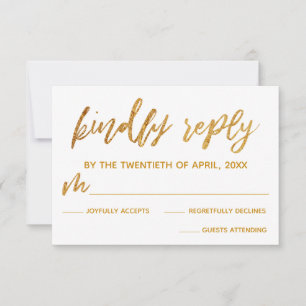 Gold Waves Handwriting White Kindly Reply RSVP Card