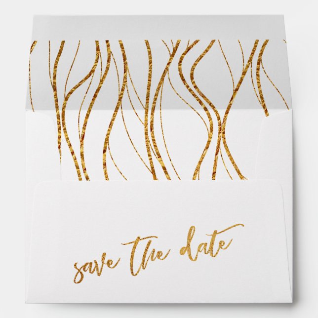 Gold Waves White Casual Handwriting Save the Date Envelope (Back (Bottom))