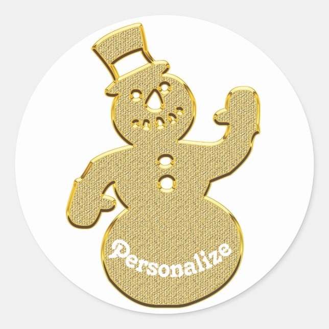 Gold waving cute snowman sticker (Front)