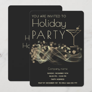 Gold wavy bokeh cocktail corporate Holiday party  Invitation