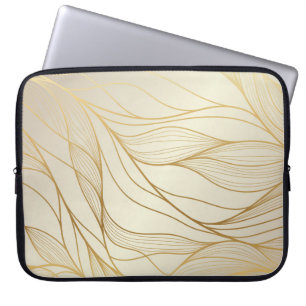 Gold wavy pattern. Luxurious golden linear ornamen Laptop Sleeve