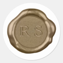 Gold Wax seal Sticker monogram on white,